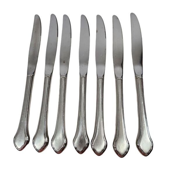WM A ROGER' ONEIDA Ltd. SUMMER MIST AUTUMN GLOW DELUXE STAINLESS KNIVES SET OF 7 - Picture 2 of 4